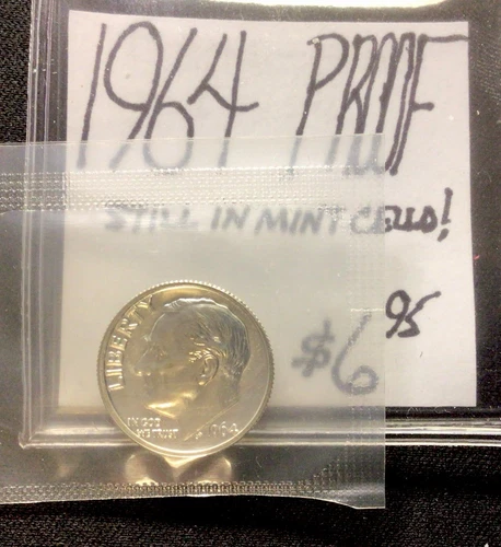 1964 Proof Roosevelt Silver Dime In Original Mint Cello! ENN Coins