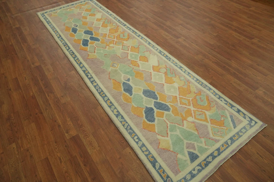 Transitional Oushak Turkish Runner Rug 3x10 Vegetable Dye Oriental Wool Carpet - Image 4 of 4