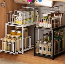Pull-out Cabinet Organizer Stackable 2-tier Under Sink Rack with Sliding Storage
