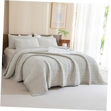 Cotton Quilt Set King Size 110"x98" Waffle Quilted King 110 98 Khaki