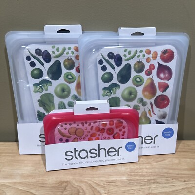 Stasher Reusable Silicone Storage Bags NEW Half Gallon (2