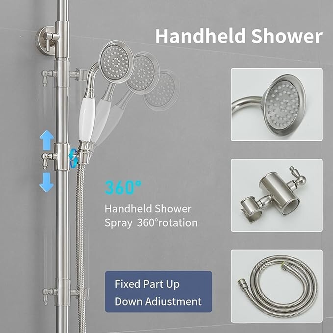 Brushed Nickel Outdoor Bathroom Shower Faucet System with 2 Handle 2 Sprayer