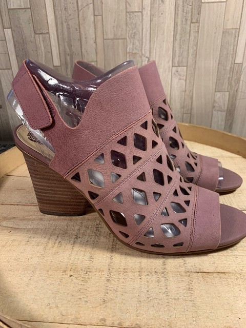 Vince Camuto 6.5 Wide Cutout Nubuck Heeled Sandals Deverly Rose Smoke | eBay