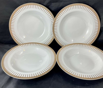 T Limoges Porcelain Lorren Lorenzo 4 SOUP BOWLS  8'' Trimmed in Gold NEW