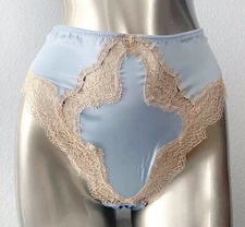 Victoria's Secret Panty New Blue Quartz Satin Lace High Leg Brazilian S M