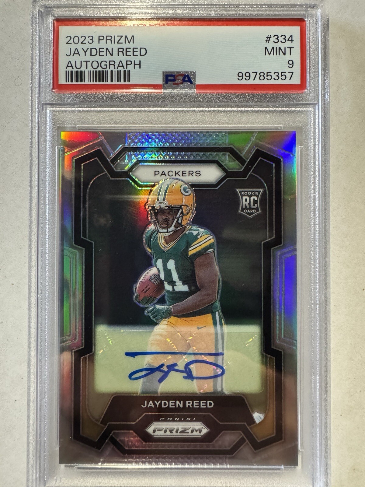 2023 Panini Prizm - Silver Autographs #334 Jayden Reed (AU, RC) PSA 9 Packers