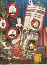 Cross Stitch Patterns Home For Christmas Stocking Fireplace Family Registry N69