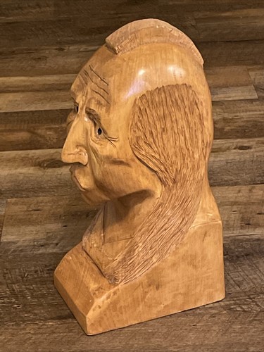 HAND CARVED WOOD BIG-INDIAN HEAD CHIEF BUST -14" FIGURINE STATUE SCULPTURE - Picture 2 of 5