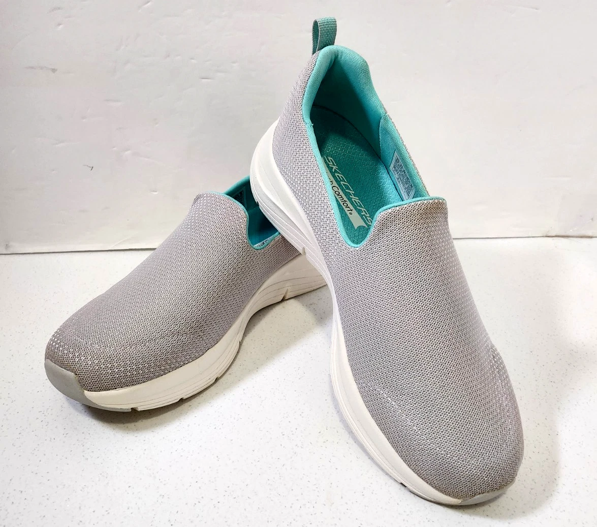 Skechers Slip-On Arch Comfort Sneakers, Ladies, Size 8.5, Gray & Teal