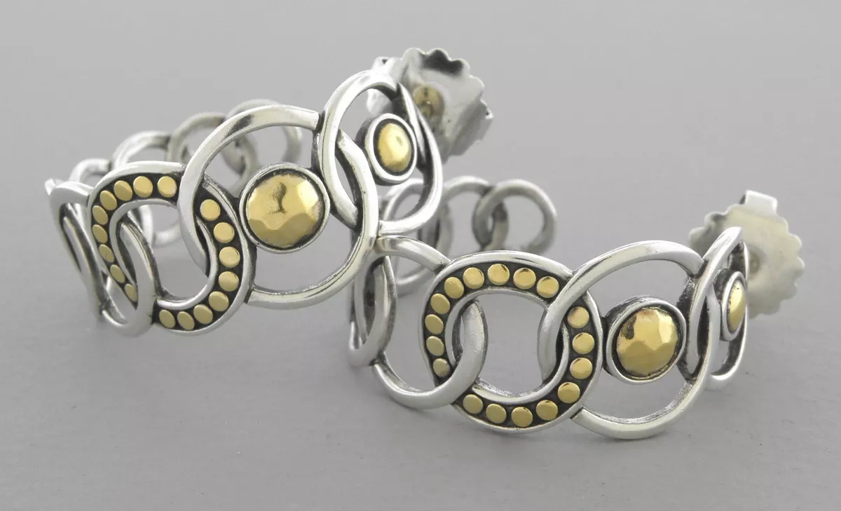 JOHN HARDY 22K GOLD STERLING SILVER DOT HOOP EARRINGS POST BACK eBay