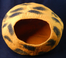 Premium Felt Cat Cave Bed Polka Dot Series Wool Kitty Bed Orange Black Spots