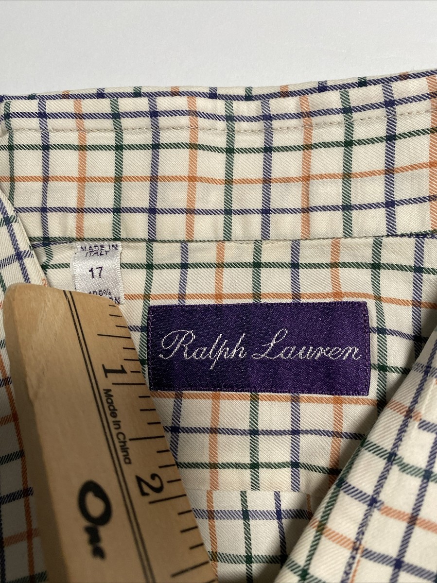 Ralph Lauren Purple Label Button Up Dress Shirt Size 17 Window Pane View 4