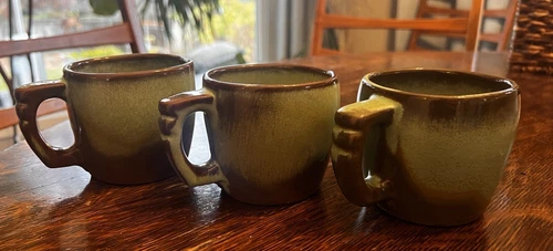 Vintage Frankoma Pottery 5C Prairie Green Plainsman Coffee Mug Set of 3