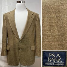 Men's Jos. A. Bank Tan Silk/Linen/Wool Plaid Red 2-Button 46R Blazer Jacket Coat