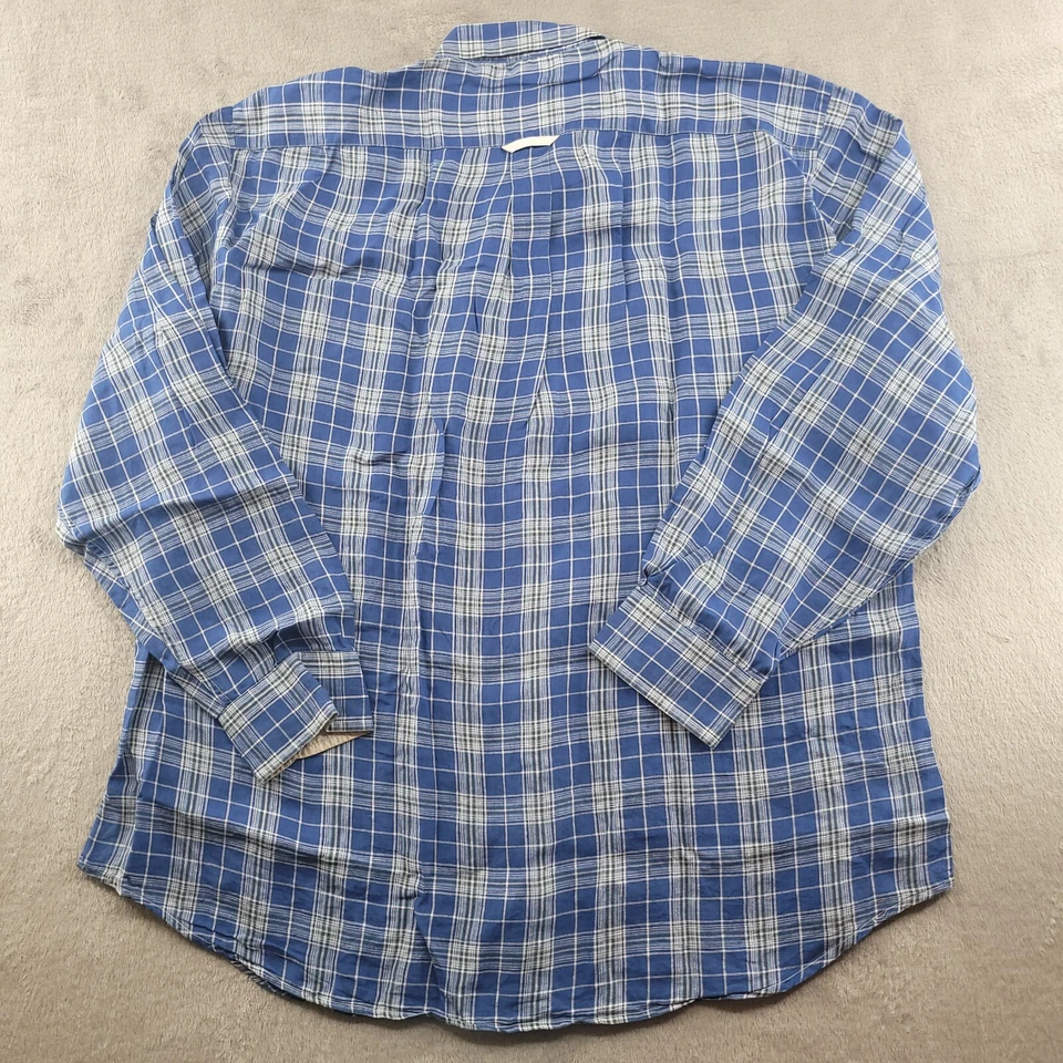 Barbour Button Up Shirt Mens XL Blue Flannel Plaid Linen Casual Button Down - Image 2 of 4