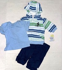 DISNEY BABY 3 piece set white/green/blue/stripes MICKEY MOUSE motif size NEWBORN