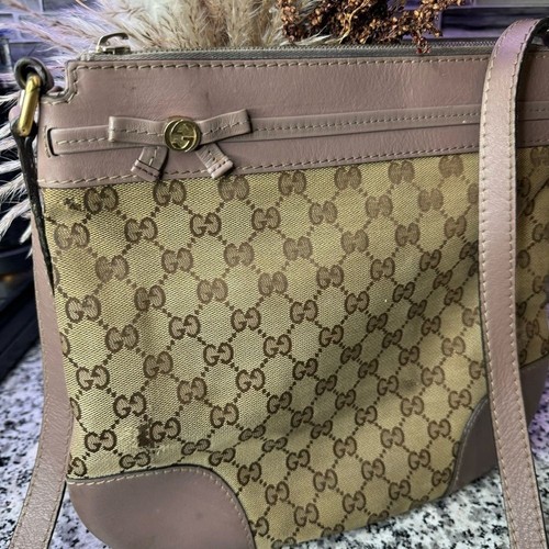 Gucci | Beige GG Canvas and Leather Mayfair Bow Crossbody Bag - Picture 2 of 16