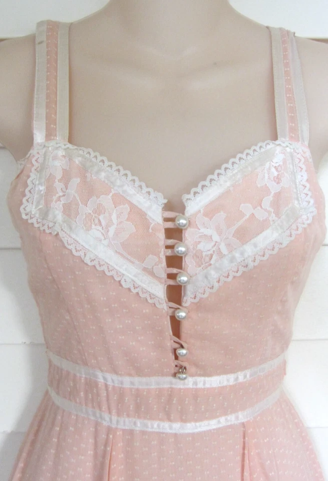 Vintage Gunne Sax by Jessica XXS/XS Peach Swiss Dot Sleeveless Prairie Dress - Image 2 of 4