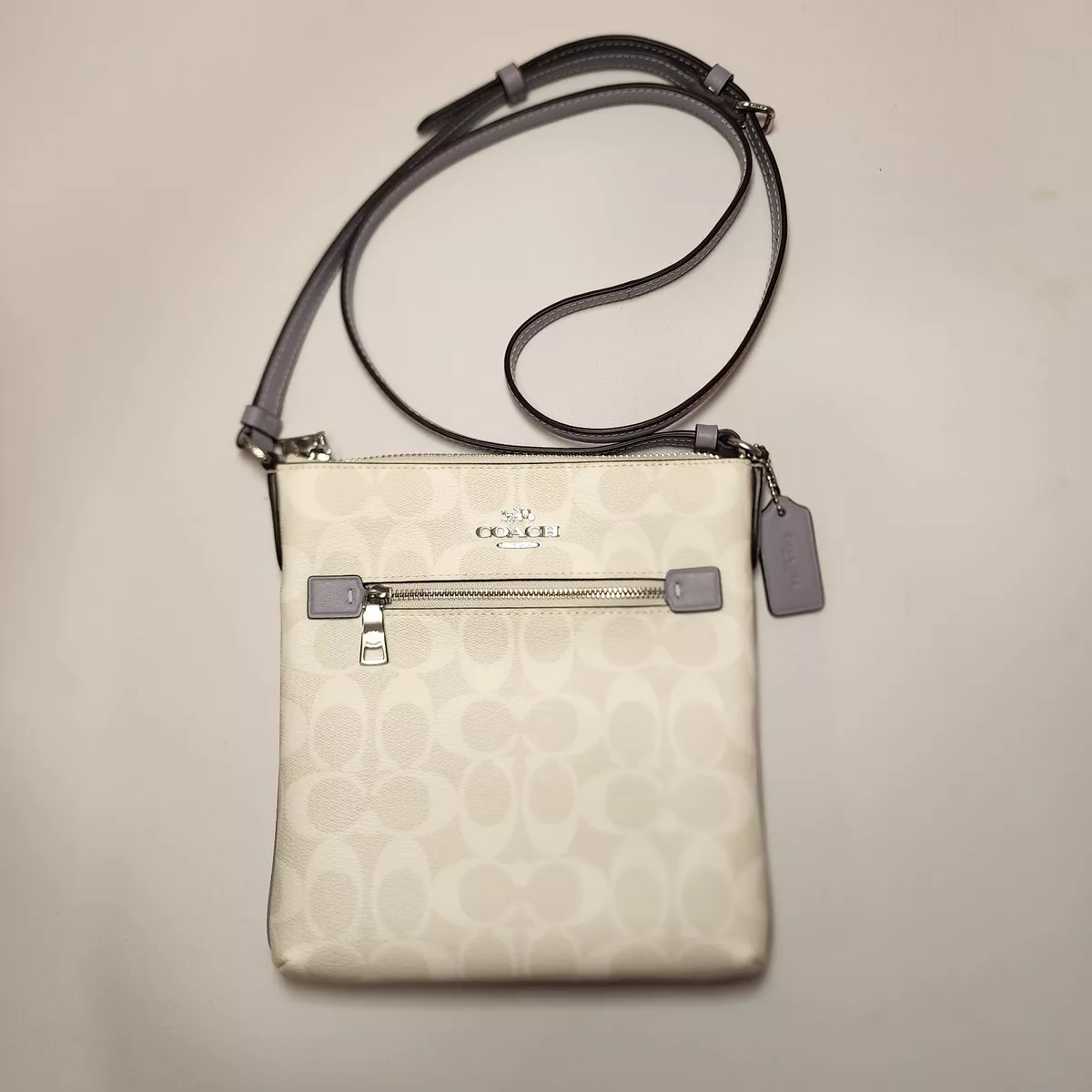 COACH CF340 Mini Rowan File Bag In Signature Canvas Leather Silver Chalk Mist