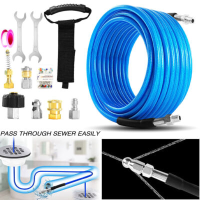 50FT 5800 PSI Sewer Jetter Nozzles Kit Pressure Washer Drain Cleaning Hose Set.