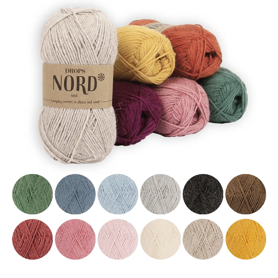 DROPS Nord Alpaka Garn 4-fädig Socken Merino Strick- & Häkelwolle 50g alle Farbtöne
