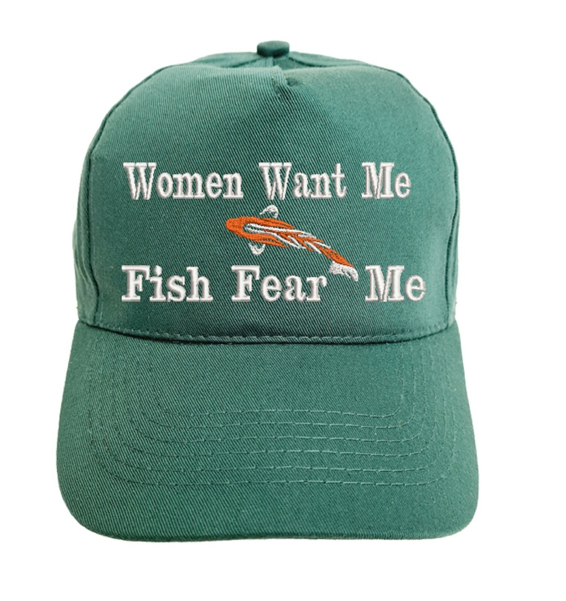 Fish Want Me Women Fear Me Embroidered Distressed Fishing Hat - Adjustable Cotton Twill Cap With Salmon Design 7 thumbnail image