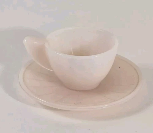 Vtg Akro Agate Blush Pink  Depression Glass Demitasse Cup Saucer Miniature