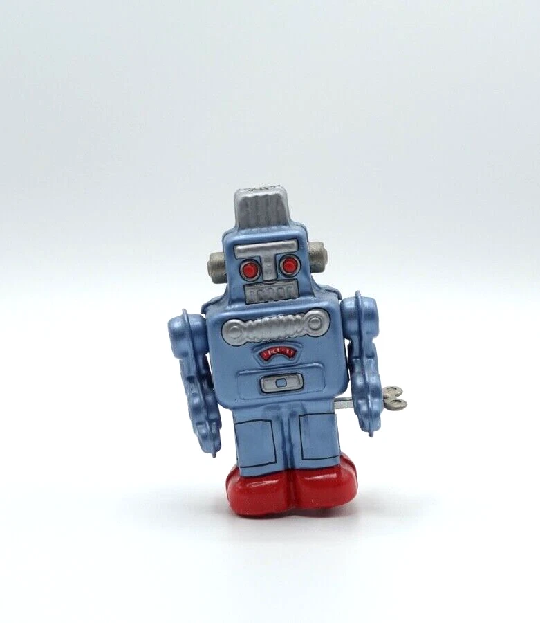 Tin Toy Smoking Robot Wind-Up Spring Action Vintage Rare Blue Yonezawa Japan - Image 3 of 4