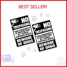 Loopeer 2 Pack Beware of Dog Sign for Fence 12 x 8 Inch No Trespassing Sign Warn