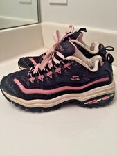 S SPORT SKECHERS Athletic Sneakers Navy Blue Pink Sparkle Girls Shoes Size 2