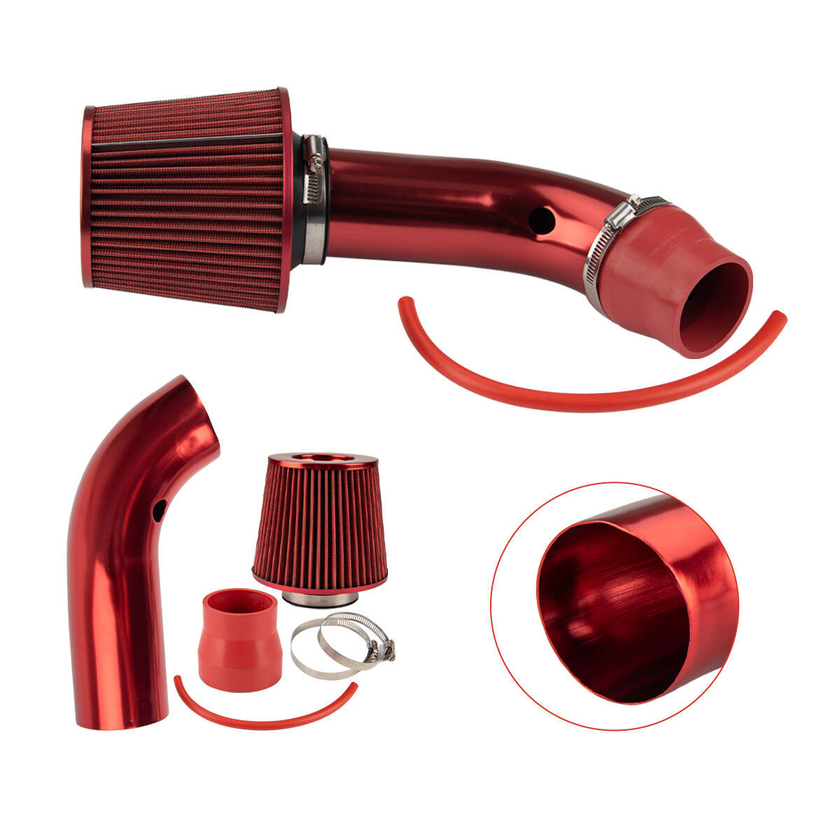 Universal 3" Cold Air Intake Filter System Kit Pipe Power Flow Hose System Red