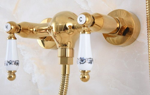 Luxury Gold Color Brass Wall Mounted Bathroom Shower Faucet Set Mixer Tap fna981 - Picture 8 of 9