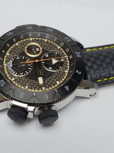 Glycine Airfigther Airman Yellow Chrono  Carbon Fiber Strap New