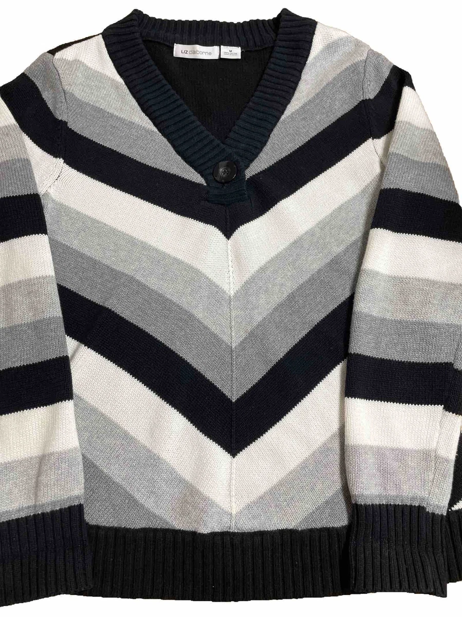 Pull Femme Liz Claiborne Petite - Rayures Noir Et Blanc - Taille S (Petites) - 100% Coton - Neuf