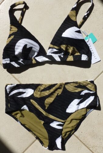 Seafolly Bikini AU 10 Laguna Black Longline Tri Top & Wide Side Retro Pant - Photo 1 sur 15