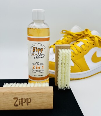 ZIPP 8 fl. oz. Ultimate 2 In 1 Sanitizing SHOE CLEANER - Brush & Towel Included