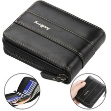 Slim Zipper Leather Wallet Men Bifold Creidt Card Holder with Coin Change Pocket