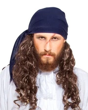 Halloween Pirate Medieval Renaissance Linen Triangle Bandana Navy