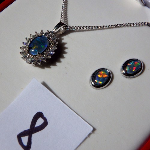 Genuine Australian Black Opal Triplets Set Necklace and Earrings 925 S Silver - Picture 34 of 35