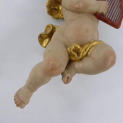 Putte ángel con arpa madera figura Grödner talla en madera 25 cm - Imagen 3 de 16