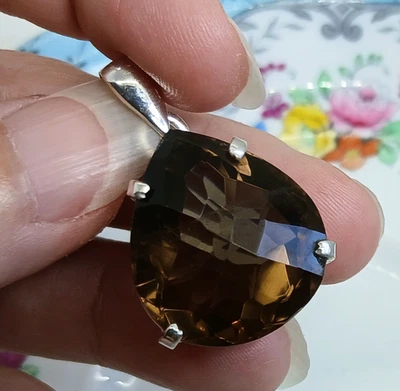 Large Cut Smoky Quartz 925 Sterling Silver Pendant for Necklace - Image 1 of 3
