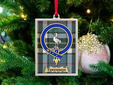 Thomson Clan Crest Ornament: Scottish Heritage, Tartan Background, Family Pride