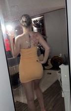 BLUE BLUSH S Peach Sleeveless V Neck Bodycon Short Dress Solid