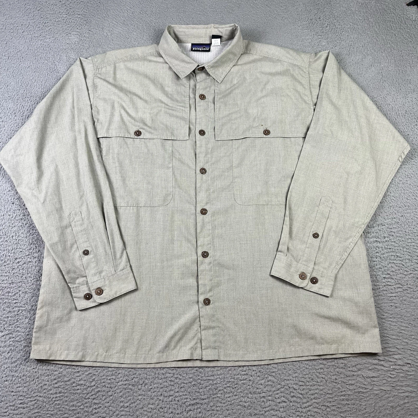 Vintage Patagonia Tropical Flats Shirt Mens 2XL Brown Long Sleeve Vented 1999