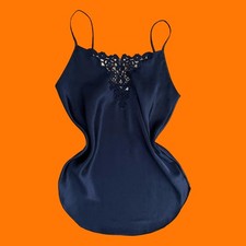 90's vintage navy satin 100 polyester mini slip dress SMALL cinema etoile