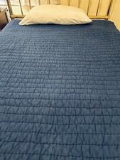 Pottery Barn Kids Cotton Quilt Navy Blue Reversible Gray with Stitches GUC