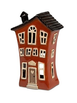 formano Windlicht Haus rotbraun Steinzeug 23 cm handbemalt glasiert Durchbrüche