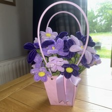 Very Pretty Purple And Lilac Craft Pipe Cleaner Flower Basket Gift 