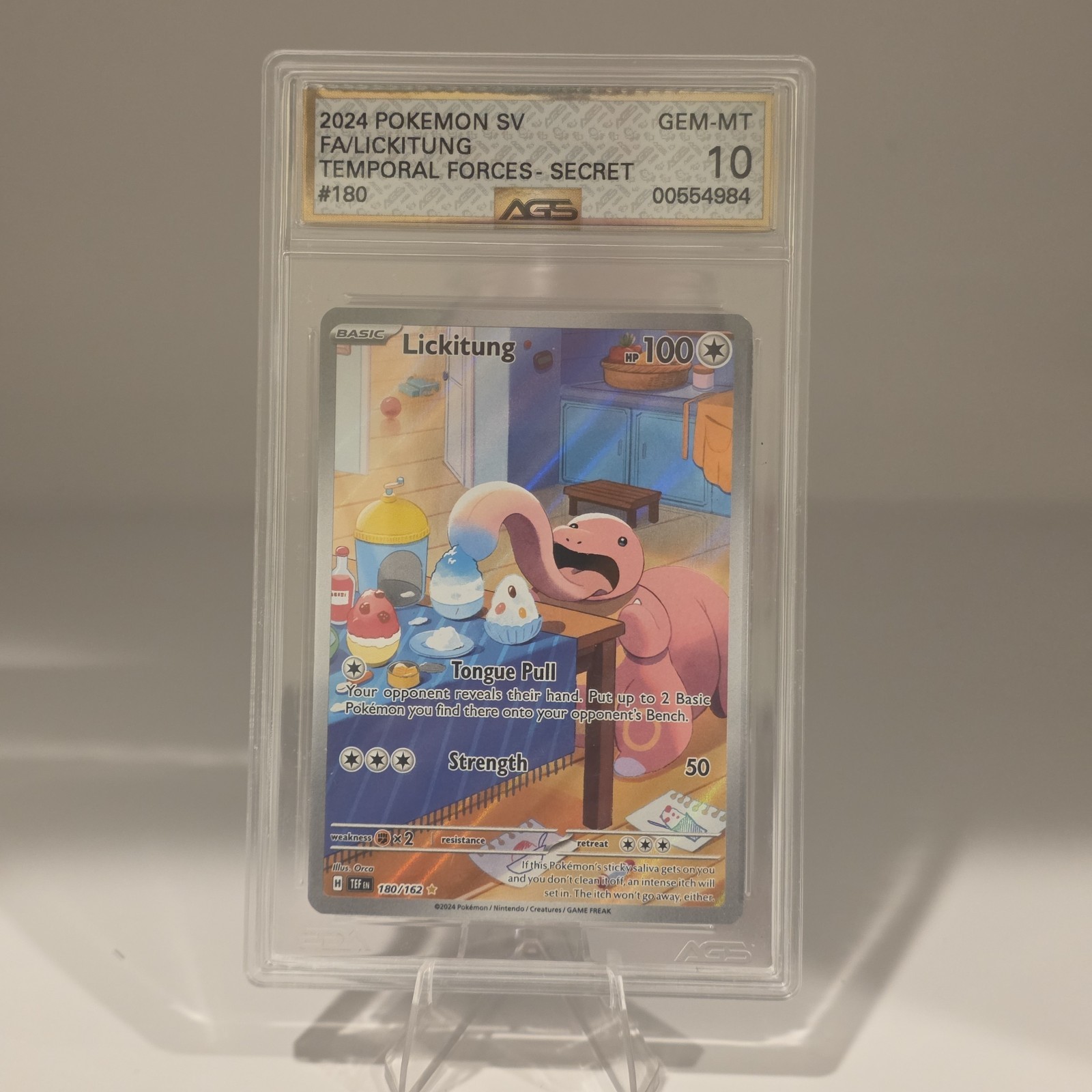 AGS GEM MINT 10 Lickitung #180 Illustration Temporal Forces Pokemon Card 2024