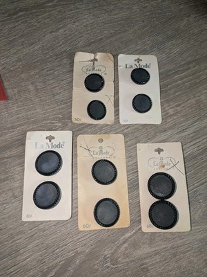 Vtg Buttons LaMode 5 Cards 10 Buttons NOS TEXTURED Black And Charcoal Grey 1940s